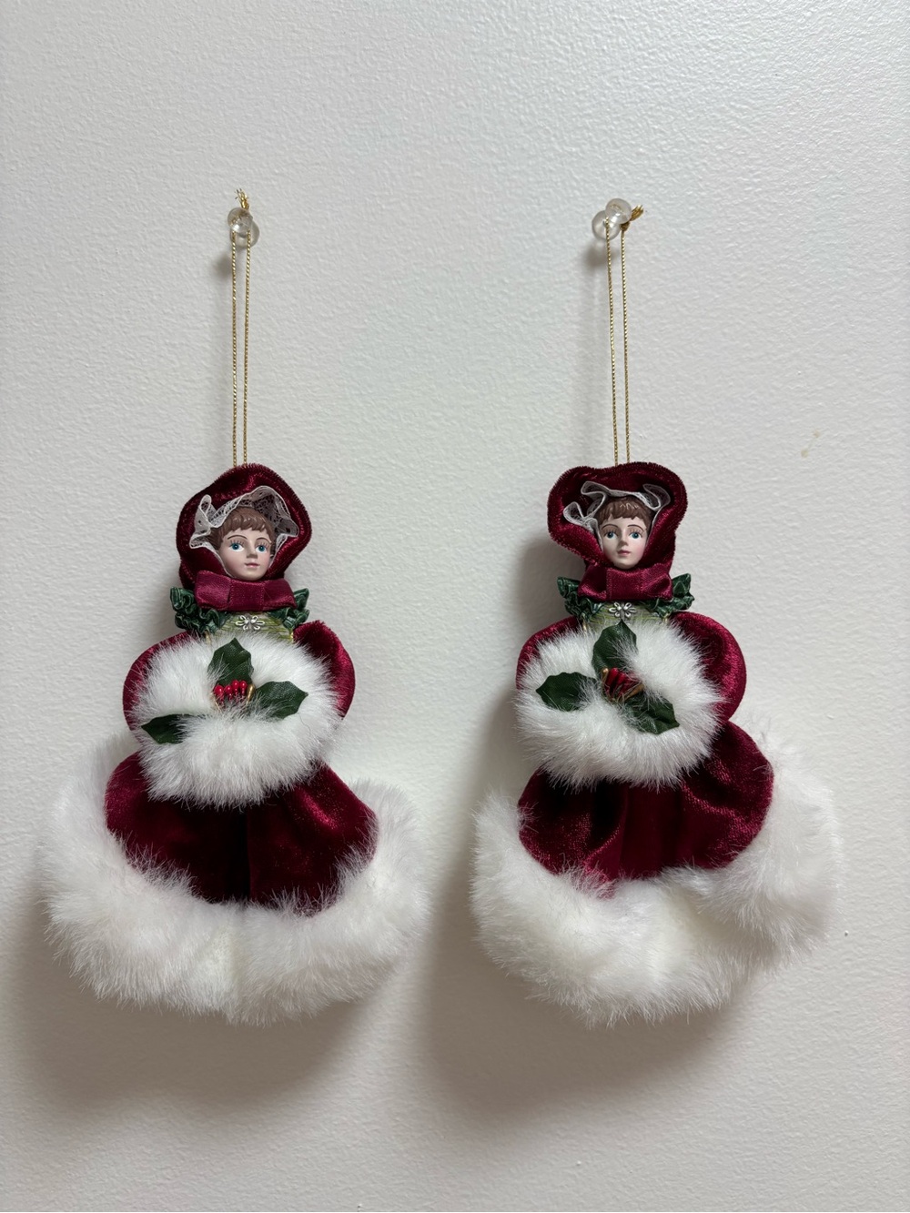 Set of 2 Vintage 1998 Avon Gift Collection Victorian Doll Ornaments